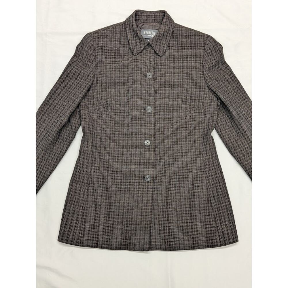 Lafayette 148 Vintage 100% wool patterned brown Jacket business Womens Sz 8 - Picture 5 of 10